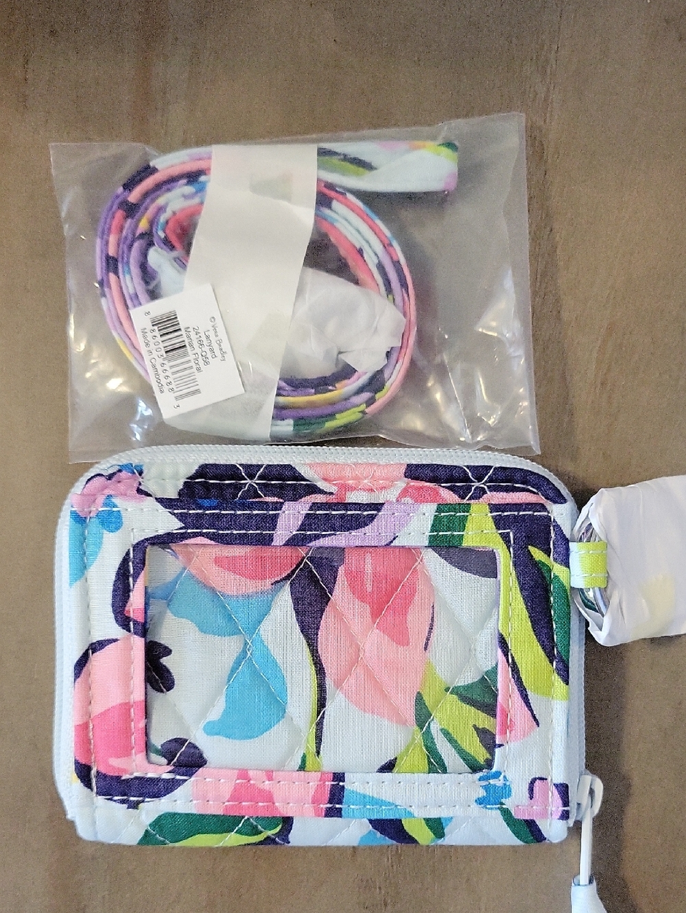 Vera Bradley Floral Quilted ID Case with Pink Blue Green Accents